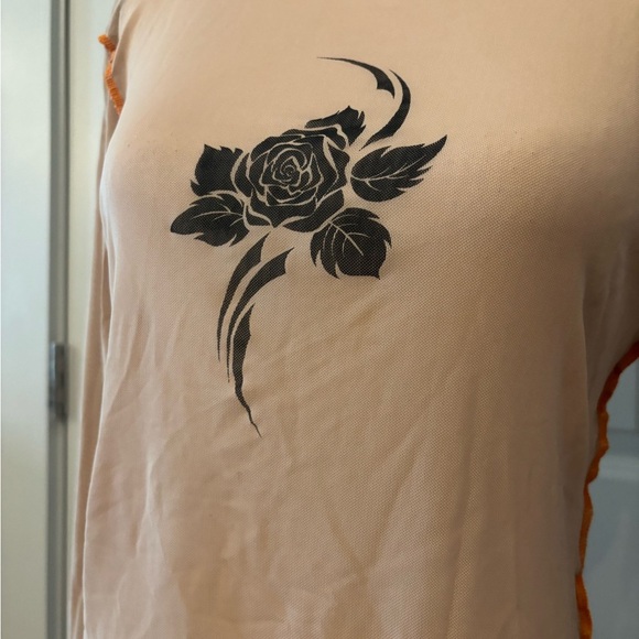 Urban Outfitters tan mesh floral graphic long sleeve cropped top size L - Picture 10 of 15